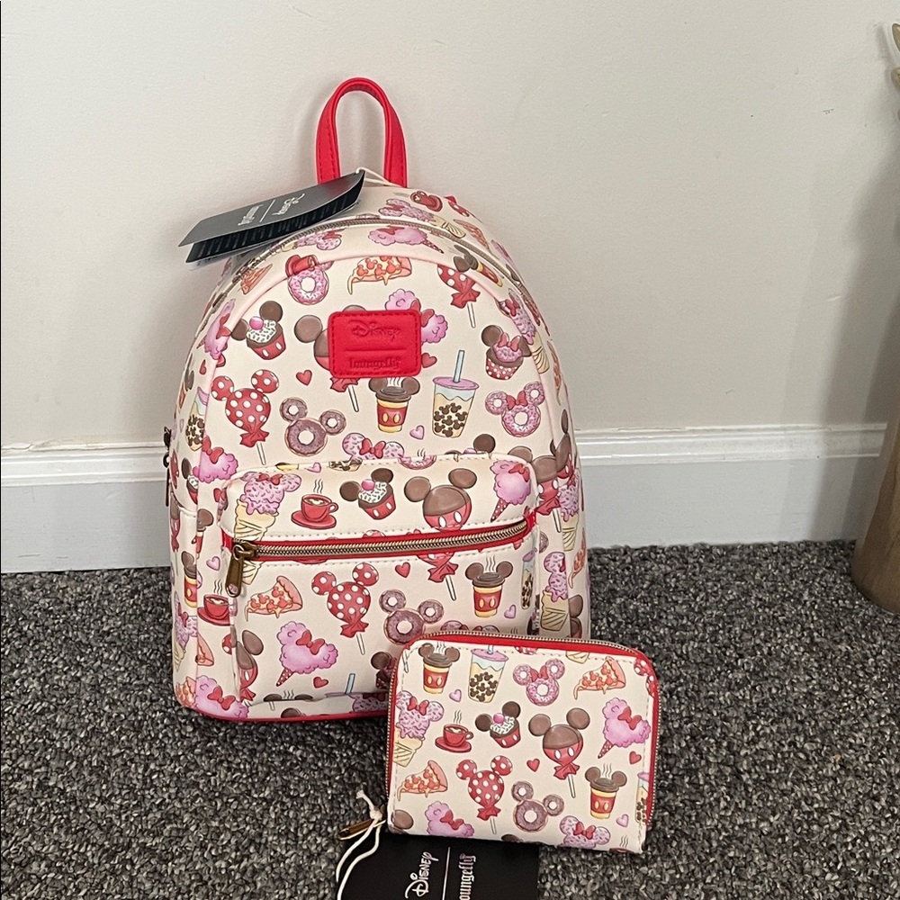 Loungefly Disney Mickey Mouse & Minnie Mouse Treats Mini Backpack and wallet